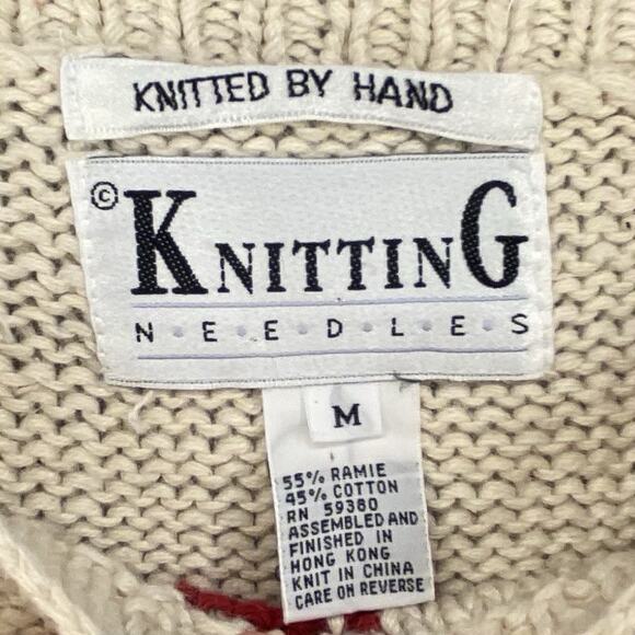 🤍 Knitting Needles Womens M Cream Alpaca Design Sweater Vintage 🤍 - Picture 3 of 10